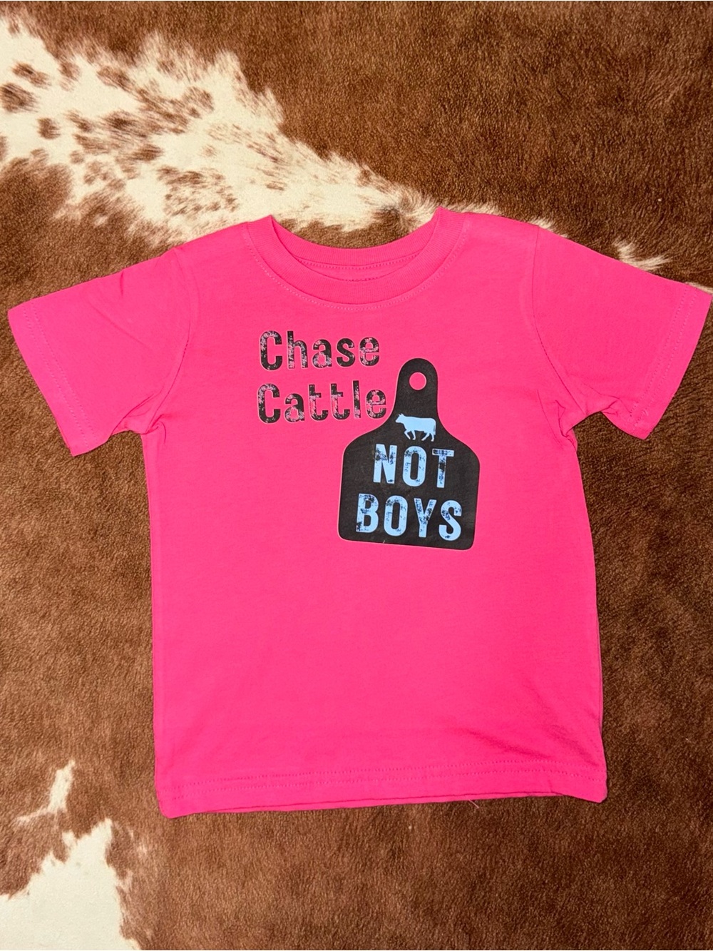 NEW! Rabbit Skins Hot Pink 'Chase Cattle Not Boys' Graphic Tee